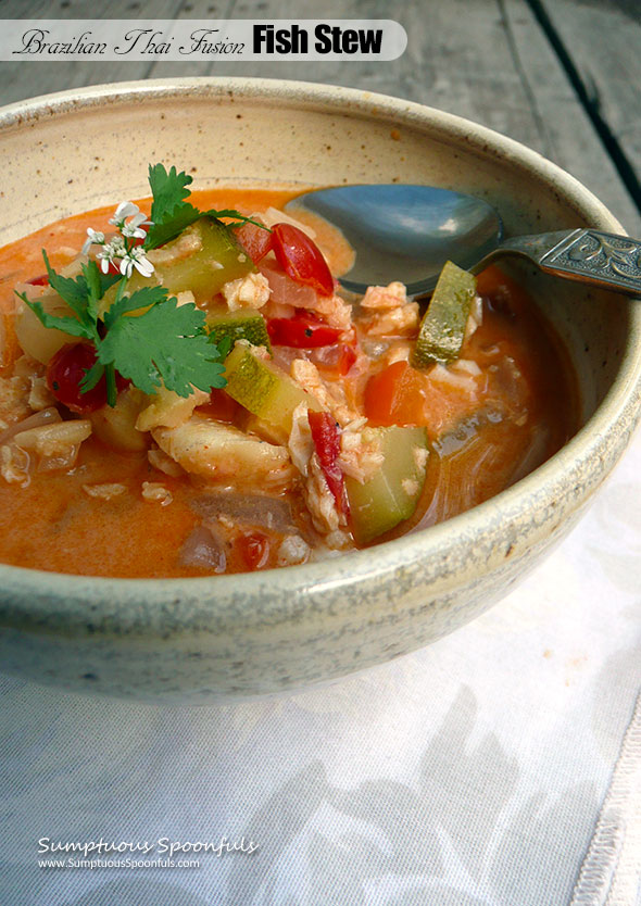 Brazilian Thai Fusion Fish Stew ~ Sumptuous Spoonfuls #zucchini #fusion #fish #stew #recipe