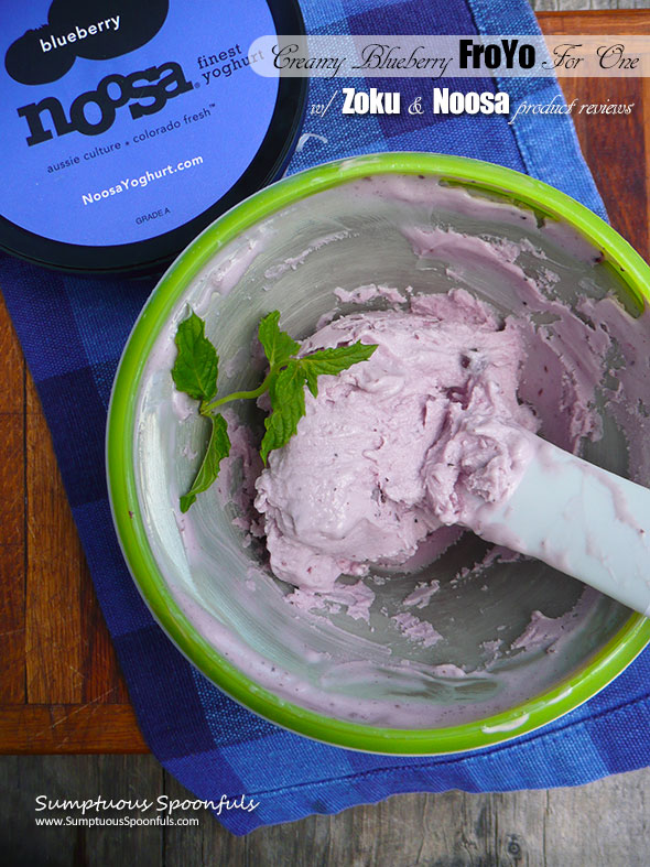 Creamy Blueberry Frozen Yoghurt for One w/Zoku & Noosa yoghurt ~ Sumptuous Spoonfuls #1-ingredient #FroYo #recipe