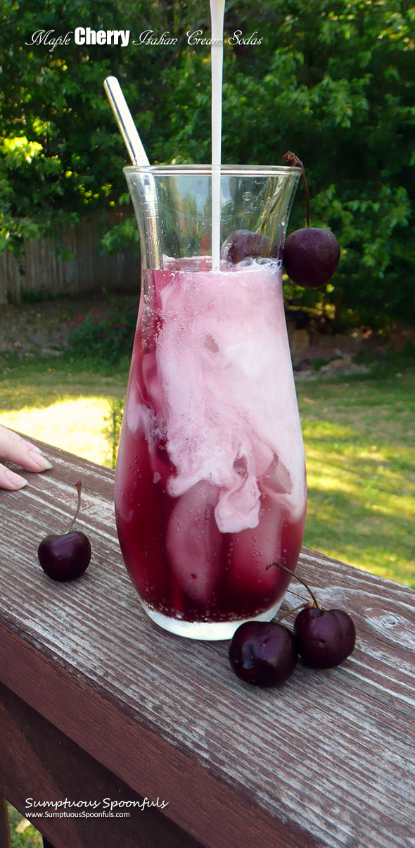 Maple Cherry Italian Cream Sodas ~ Sumptuous Spoonfuls #summer #drink #recipe