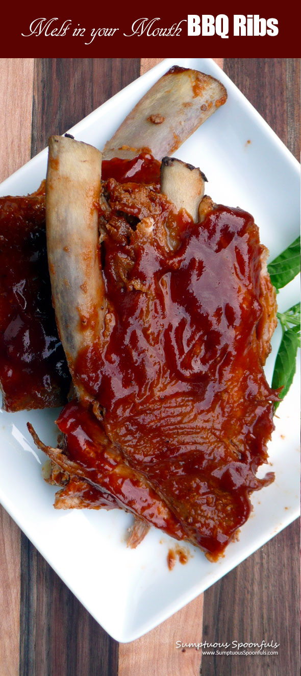 Melt In Your Mouth Baked BBQ Ribs ~ Sumptuous Spoonfuls #easy #pork #ribs #recipe
