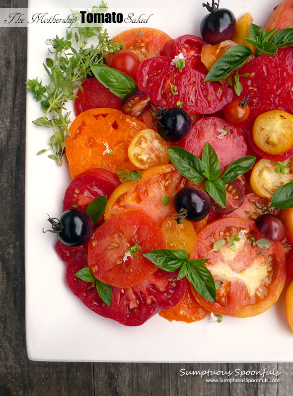 The Mothership Tomato Salad ~ Sumptuous Spoonfuls #Tomato #Salad #Recipe from #jamieoliver