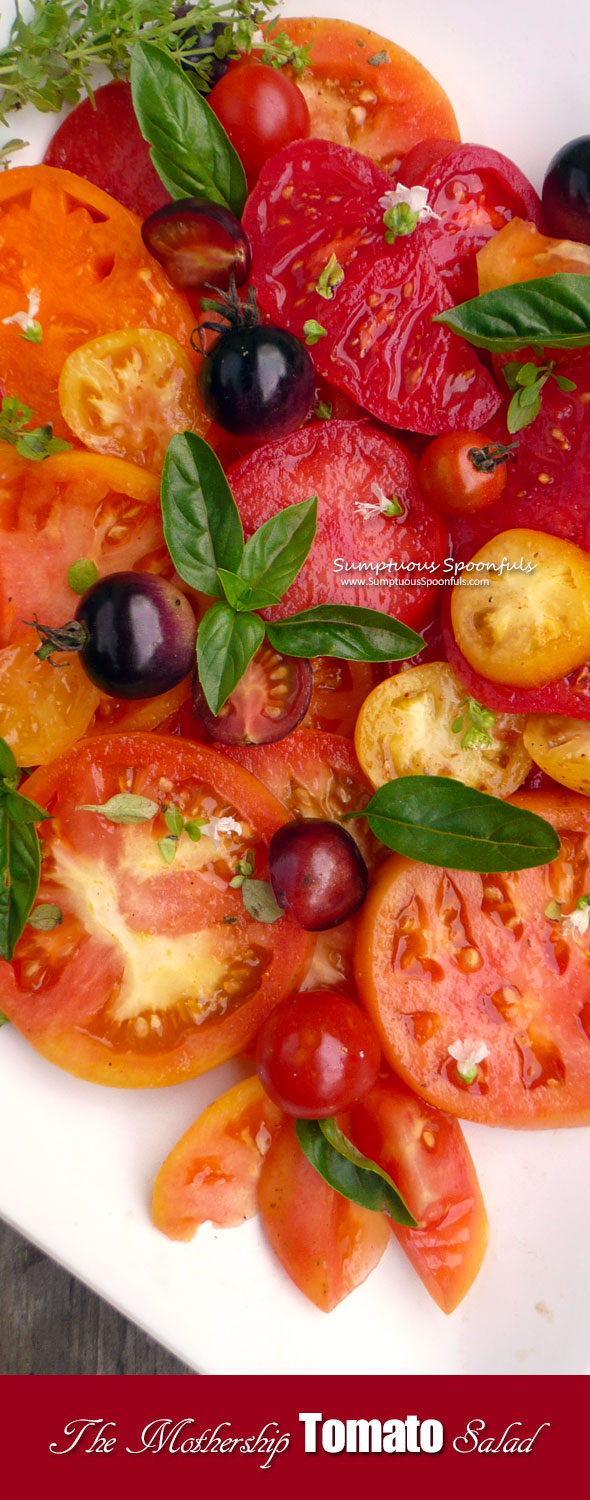 The Mothership Tomato Salad ~ Sumptuous Spoonfuls #Tomato #Salad #Recipe from #jamieoliver