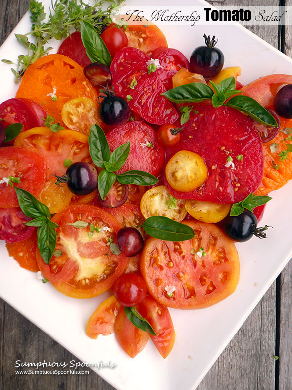 The Mothership Tomato Salad ~ Sumptuous Spoonfuls #Tomato #Salad #Recipe from #jamieoliver