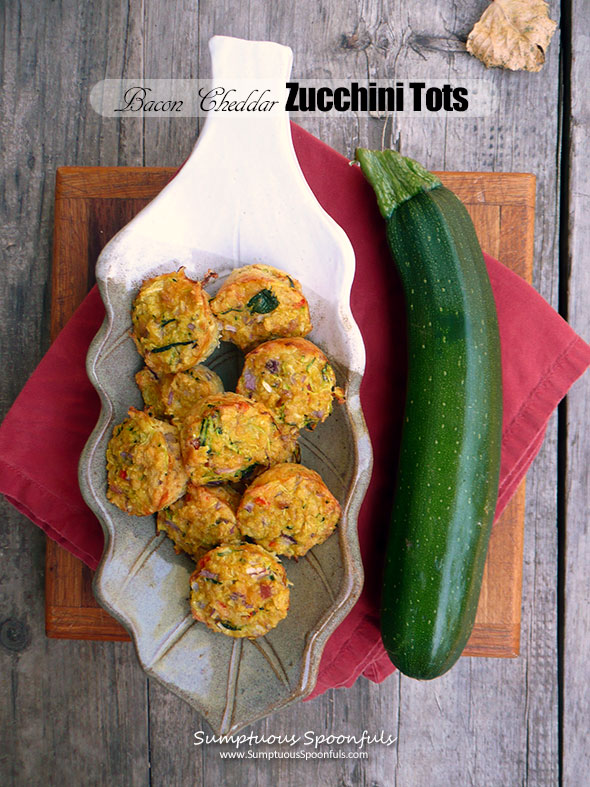 Bacon Cheddar Zucchini Tots ~ Sumptuous Spoonfuls #zucchini #sidedish #appetizer #snack #recipe