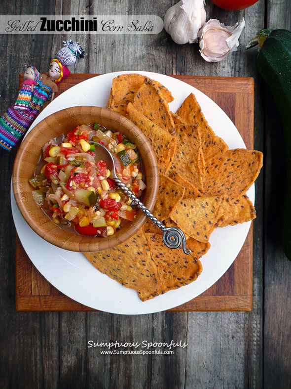 Grilled Zucchini Corn Salsa ~ Sumptuous Spoonfuls #smoky #grilled #salsa #recipe