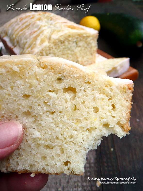 Lavender Lemon Zucchini Loaf ~ Sumptuous Spoonfuls #dessert #cake #zucchini #lemon #recipe