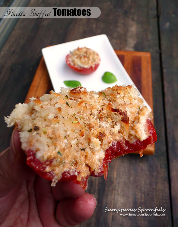 Ricotta Stuffed Tomatoes ~ Sumptuous Spoonfuls #summer #tomato #recipe