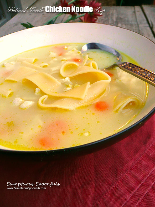 Buttered Noodle Chicken Noodle Soup ~ Sumptuous Spoonfuls #easy #chicken #noodle #soup #recipe