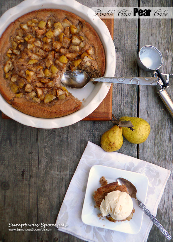 Double Chai Pear Cake ~ Sumptuous Spoonfuls #pear #dessert #cake #recipe