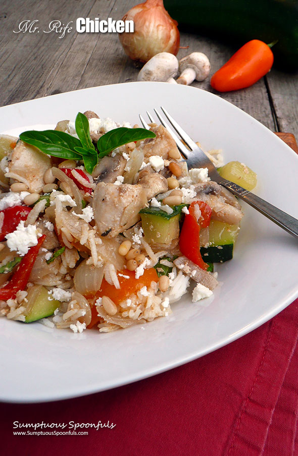 Mr. Rife Chicken ~ Sumptuous Spoonfuls #chicken with #mushrooms #peppers #onion #recipe