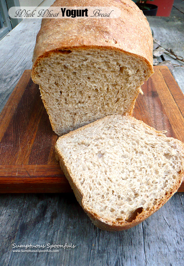 Whole Wheat Yogurt Bread ~ Soft fluffy homemade bread that stays soft for days ~ Sumptuous Spoonfuls #breadmachine #recipe