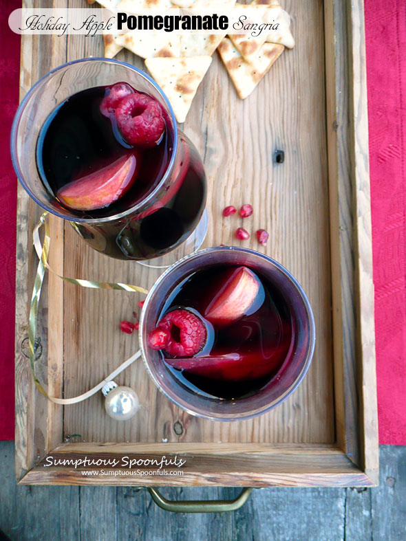 Holiday Apple Pomegranate Sangria ~ Sumptuous Spoonfuls #holiday #cocktail #wine #recipe