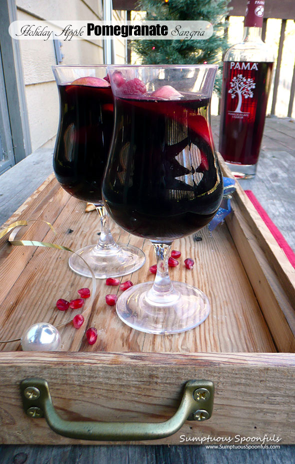 Holiday Apple Pomegranate Sangria ~ Sumptuous Spoonfuls #holiday #cocktail #wine #recipe