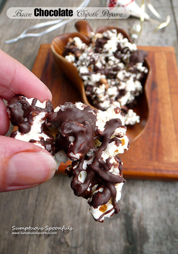 Bacon Chocolate Chipotle Popcorn ~ Sumptuous Spoonfuls #sweet #spicy #popcorn #gift #recipe