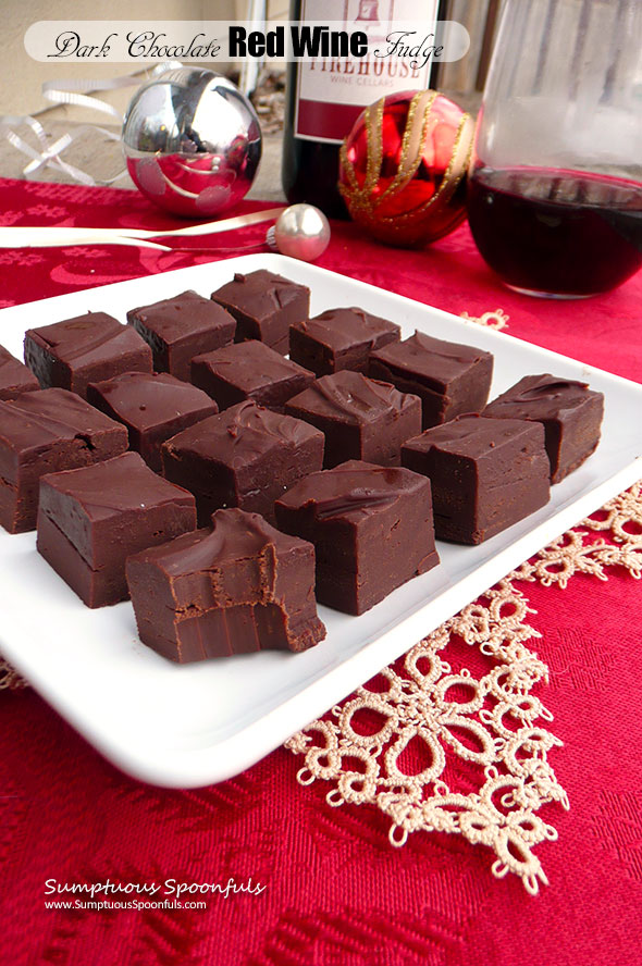 Dark Chocolate Red Wine Fudge ~ Sumptuous Spoonfuls #easy #chocolate #wine #fudge #recipe