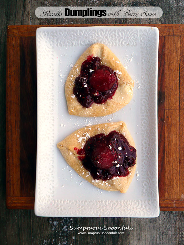 Ricotta Dumplings with Raspberry Strawberry Sauce ~ Sumptuous Spoonfuls #breakfast #dessert #dumpling #recipe #DoleRose