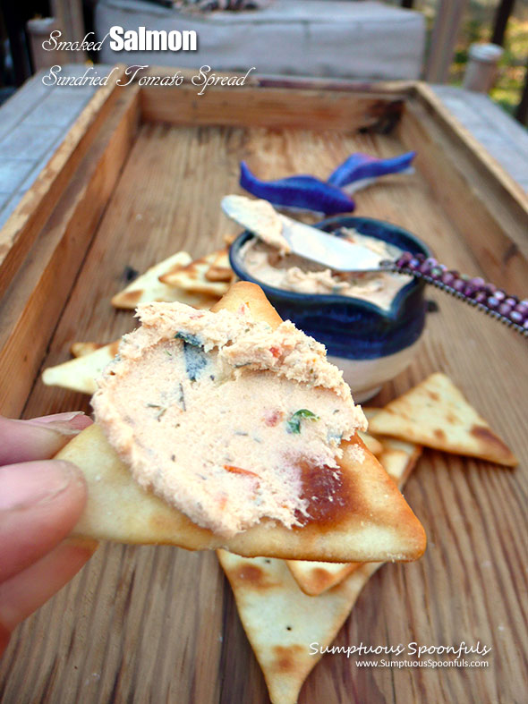 Smoked Salmon Sundried Tomato Spread ~ Sumptuous Spoonfuls #seafood #cheese #appetizer #recipe