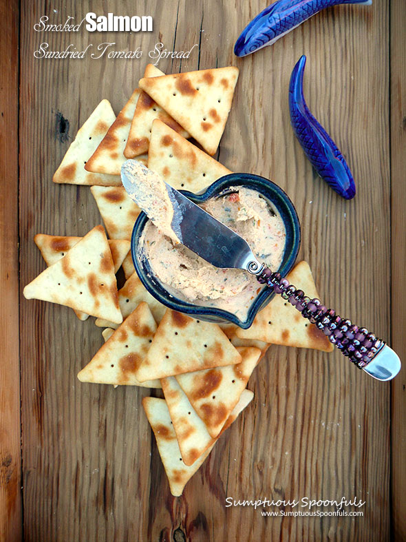 Smoked Salmon Sundried Tomato Spread ~ Sumptuous Spoonfuls #seafood #cheese #appetizer #recipe