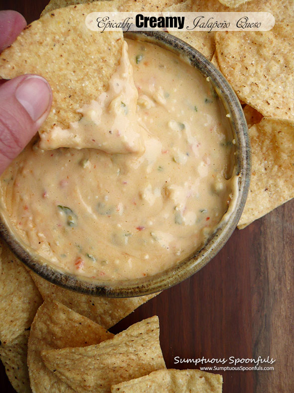 Epically Creamy Jalapeno Queso Dip ~ Sumptuous Spoonfuls #creamy #Mexican #queso #dip #recipe