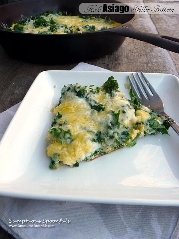 Kale Asiago Skillet Frittata ~ Sumptuous Spoonfuls #kale #cheese #breakfast #recipe