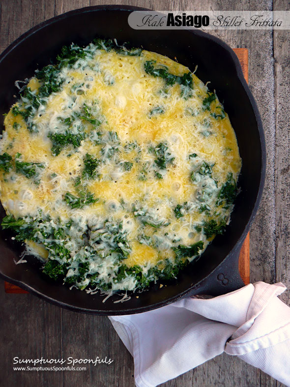 Kale Asiago Skillet Frittata ~ Sumptuous Spoonfuls #kale #cheese #breakfast #recipe