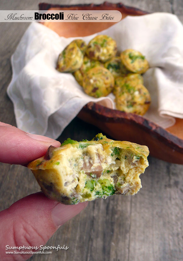 Mushroom Broccoli Blue Cheese Bites ~ Sumptuous Spoonfuls #mushroom #veggie #egg #bites #breakfast #snack #recipe