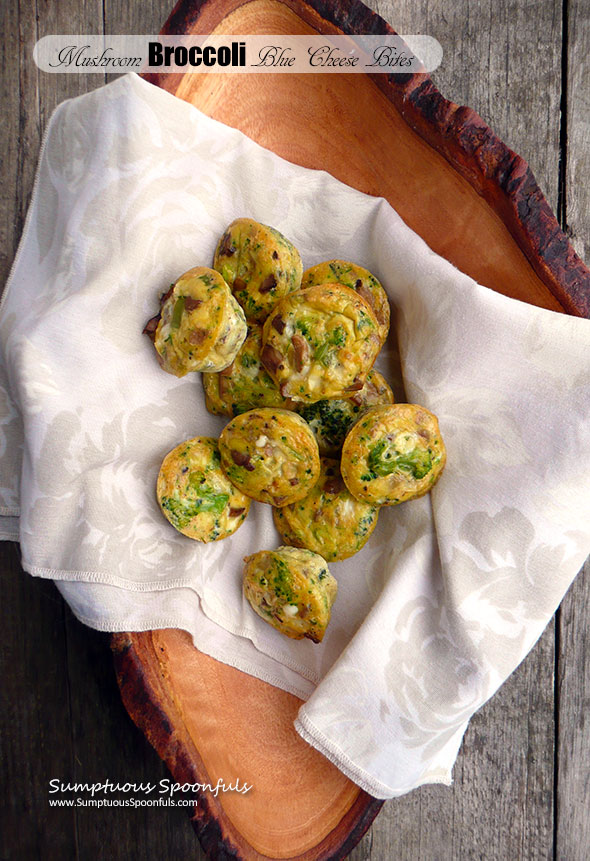 Mushroom Broccoli Blue Cheese Bites ~ Sumptuous Spoonfuls #mushroom #veggie #egg #bites #breakfast #snack #recipe