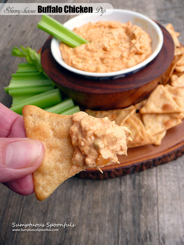 Skinny-licious Buffalo Chicken Dip ~ Sumptuous Spoonfuls #skinny #highprotein #creamy #hot #buffalo #chicken #dip #recipe