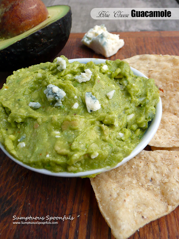 Blue Cheese Guacamole ~ Sumptuous Spoonfuls #easy #Mexican #avocado #dip #recipe #guacamole