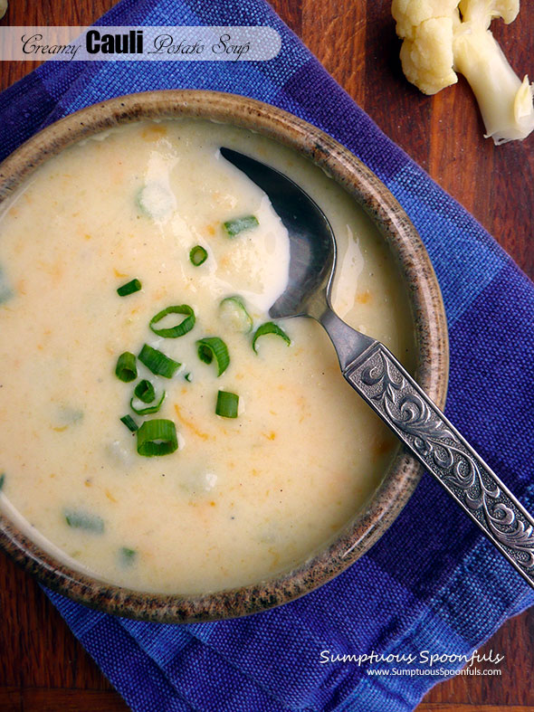 Creamy Cauli Potato Soup ~ Sumptuous Spoonfuls #healthy #cauliflower #potato #soup #recipe