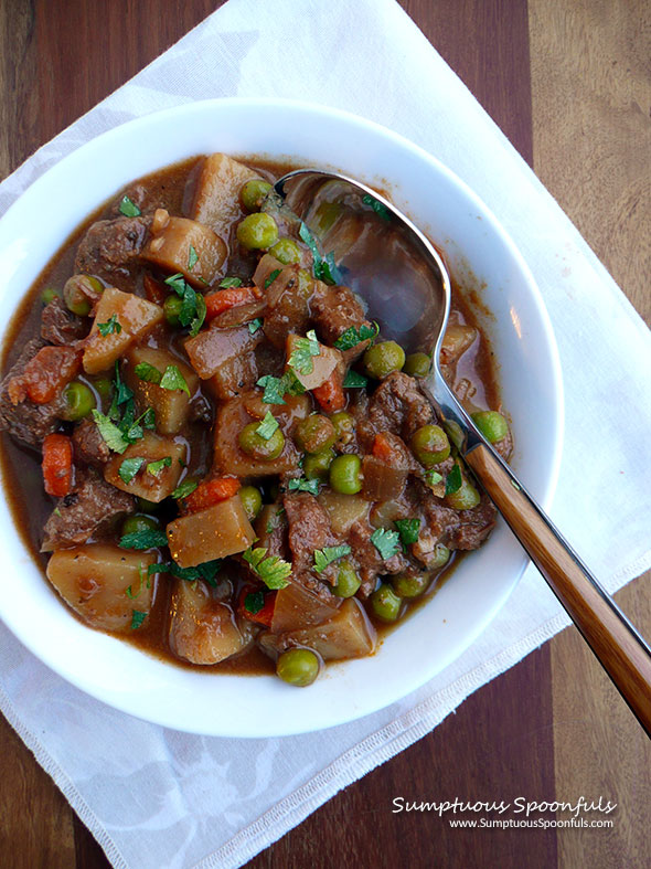 Slow Cooker Drunken Irish Stew ~ Sumptuous Spoonfuls #Guinness #Irish #Stew #Recipe