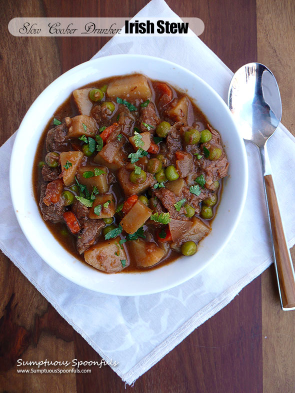 Slow Cooker Drunken Irish Stew ~ Sumptuous Spoonfuls #Guinness #Irish #Stew #Recipe