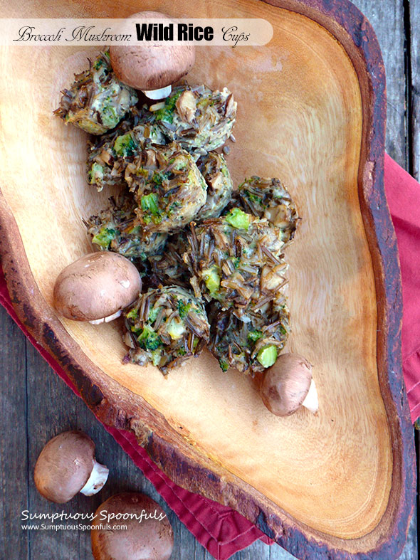 Broccoli Mushroom Wild Rice Cups ~ Sumptuous Spoonfuls #easy #wildrice #mushroom #bites #recipe