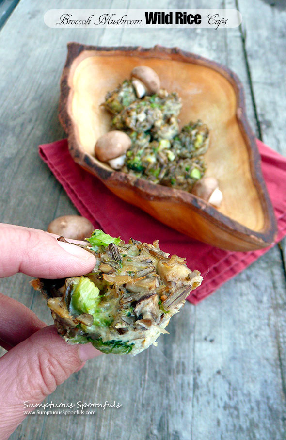 Broccoli Mushroom Wild Rice Cups ~ Sumptuous Spoonfuls #easy #wildrice #mushroom #bites #recipe