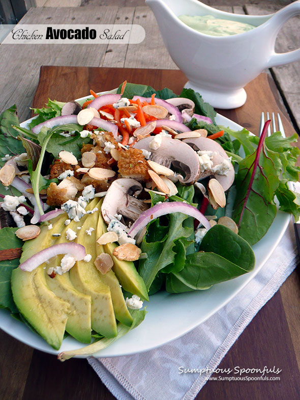 Chicken Avocado Salad with Creamy Herb Avocado Dressing ~ Sumptuous Spoonfuls #dinner #salad #recipe