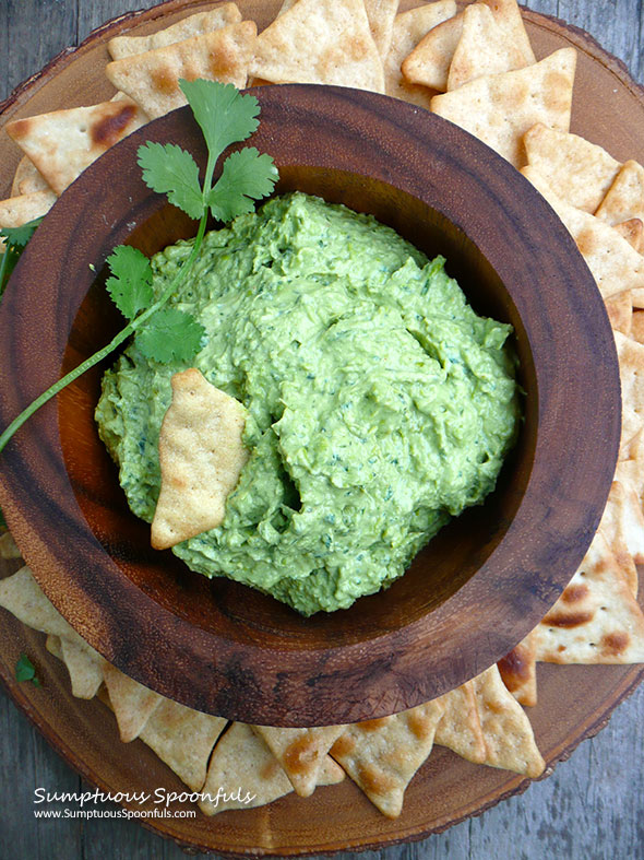 Cilantro Avocado Sweet Pea Dip ~ Sumptuous Spoonfuls #easy #green #healthy #dip #recipe #StPatricksDay