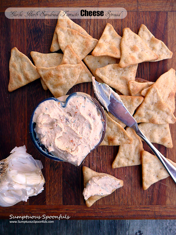 Garlic Herb Sundried Tomato Cheese Spread ~ Sumptuous Spoonfuls #GreekCreamCheese #Easy #Cheese #Spread #recipe