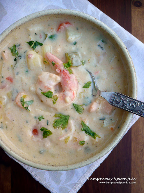 Irish Seafood Chowder ~ Sumptuous Spoonfuls #Irish #Seafood #Soup #Stew #Recipe