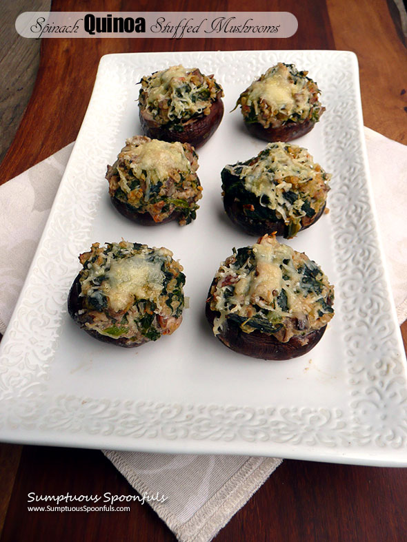 Spinach Quinoa Stuffed Mushrooms ~ Sumptuous Spoonfuls #healthy #stuffed #mushrooms #recipe
