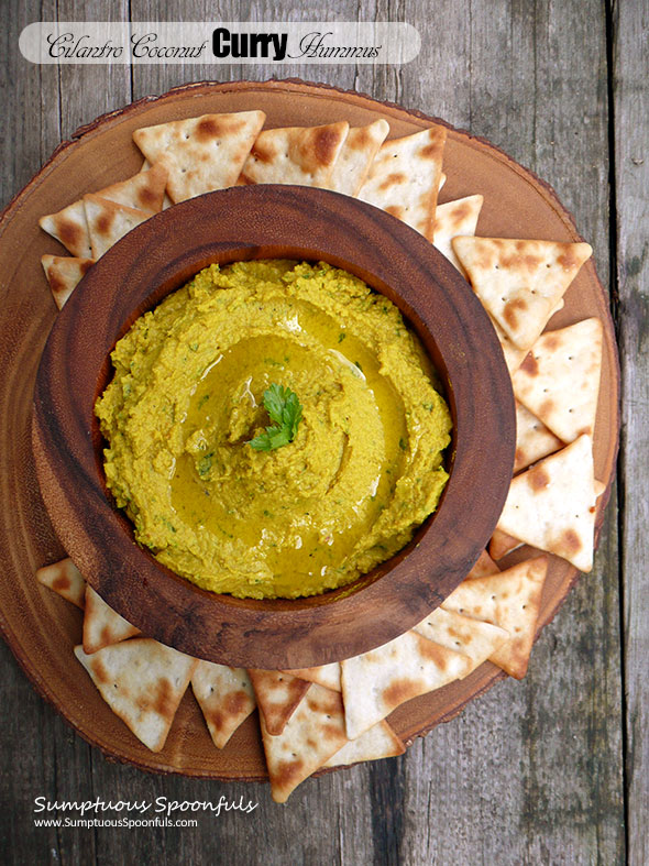 Cilantro Coconut Curry Hummus ~ Sumptuous Spoonfuls #curried #hummus #dip #recipe