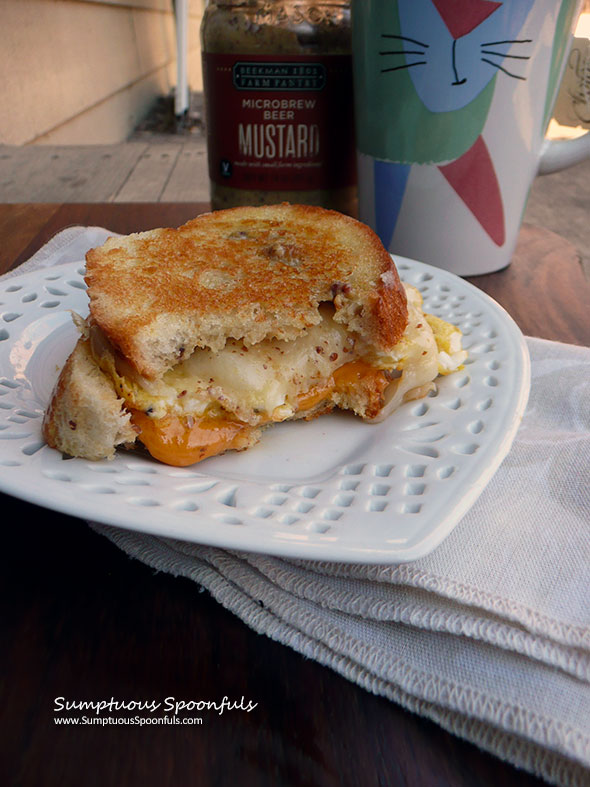 Grilled Cheddar Swiss Breakfast Sandwich ~ Sumptuous Spoonfuls - a bit of mustard makes this tastebud nirvana