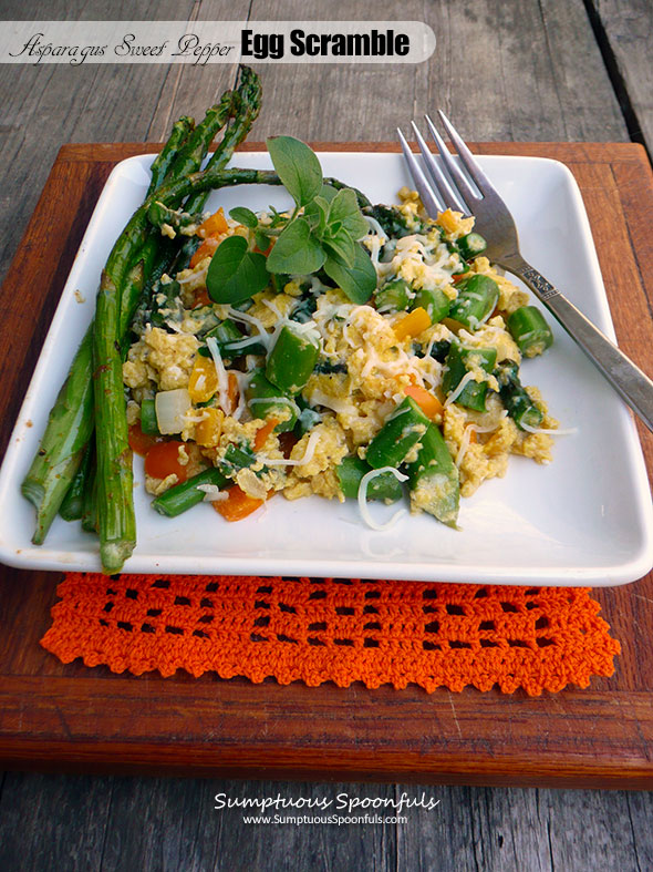 Asparagus Sweet Pepper Egg Scramble ~ Sumptuous Spoonfuls #easy #quick #healthy #breakfast #recipe