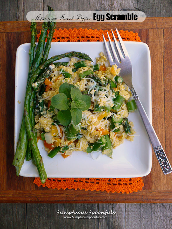 Asparagus Sweet Pepper Egg Scramble ~ Sumptuous Spoonfuls #easy #quick #healthy #breakfast #recipe