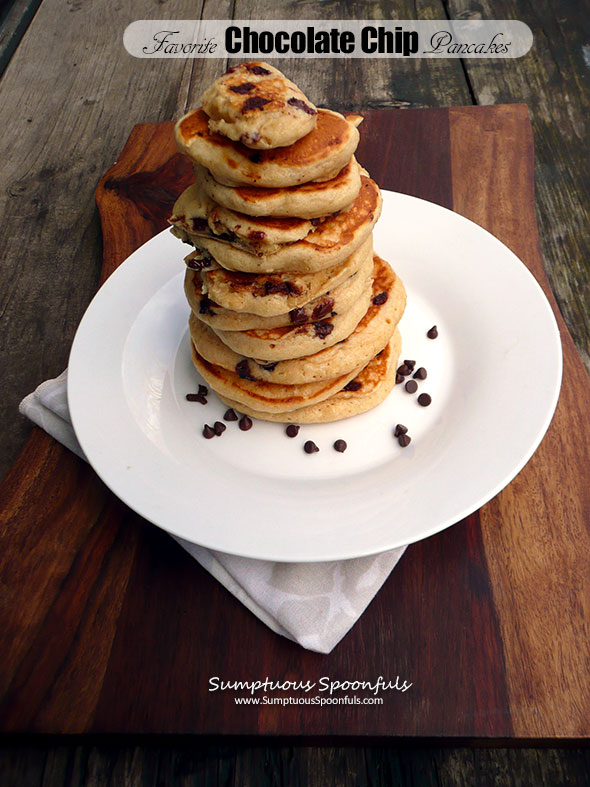 My Daughter's Favorite Chocolate Chip Pancakes ~ Sumptuous Spoonfuls #easy #fluffy #pancake #recipe