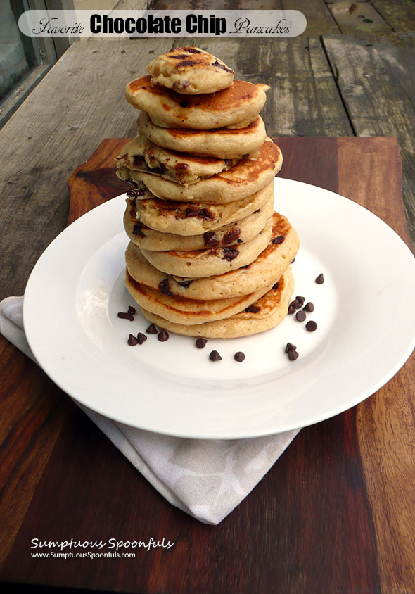 My Daughter's Favorite Chocolate Chip Pancakes ~ Sumptuous Spoonfuls #easy #fluffy #pancake #recipe