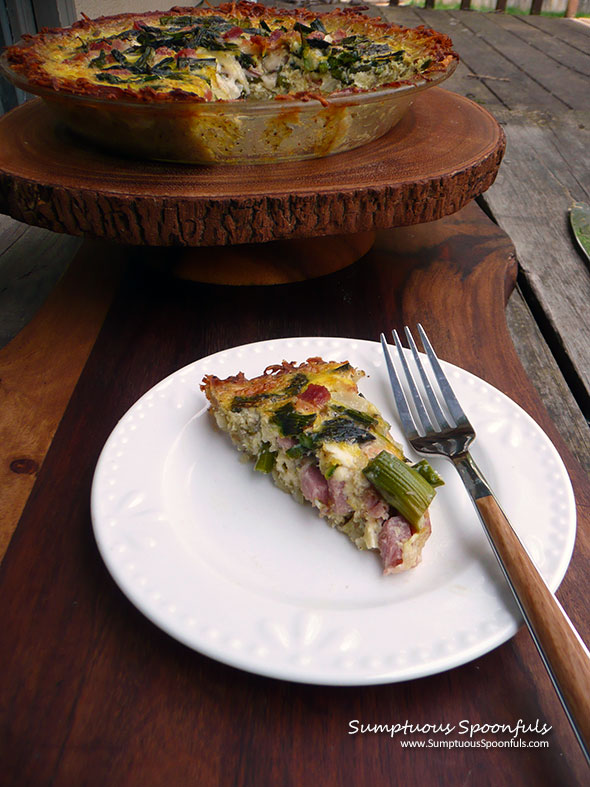 Ham & Asparagus Quiche with Hashbrown Crust ~ Sumptuous Spoonfuls #brunch #quiche #recipe