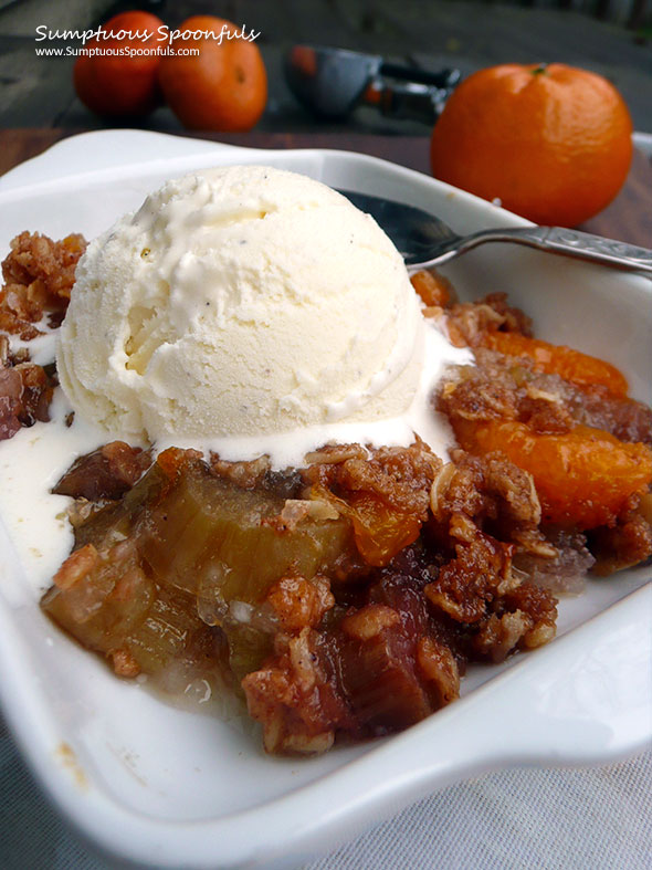 Mom's Royal Rhubarb Crisp ~ Sumptuous Spoonfuls #rhubarb #dessert #recipe