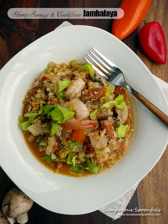 Shrimp, Sausage & Cauliflower "Rice" Jambalaya ~ Sumptuous Spoonfuls #skinny #creole #jambalaya #recipe