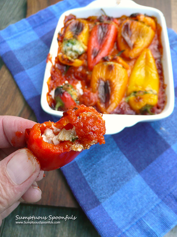 Spinach Ricotta Stuffed Peppers ~ Sumptuous Spoonfuls #healthy #cheese #stuffed #peppers #recipe