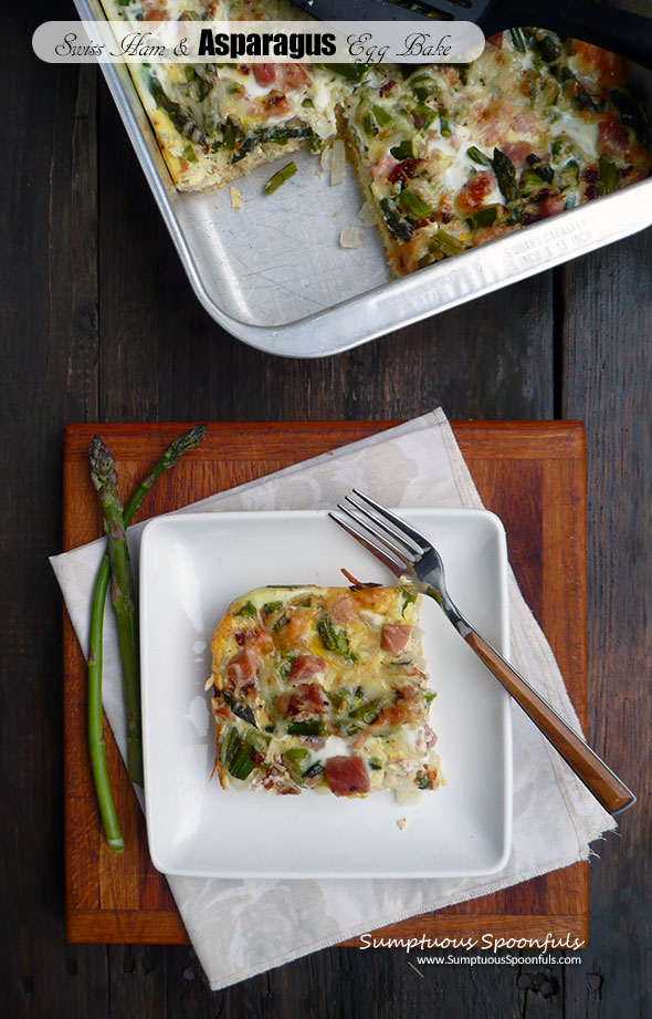 Swiss Ham & Asparagus Breakfast Bake ~ Sumptuous Spoonfuls #easy #eggbake #recipe